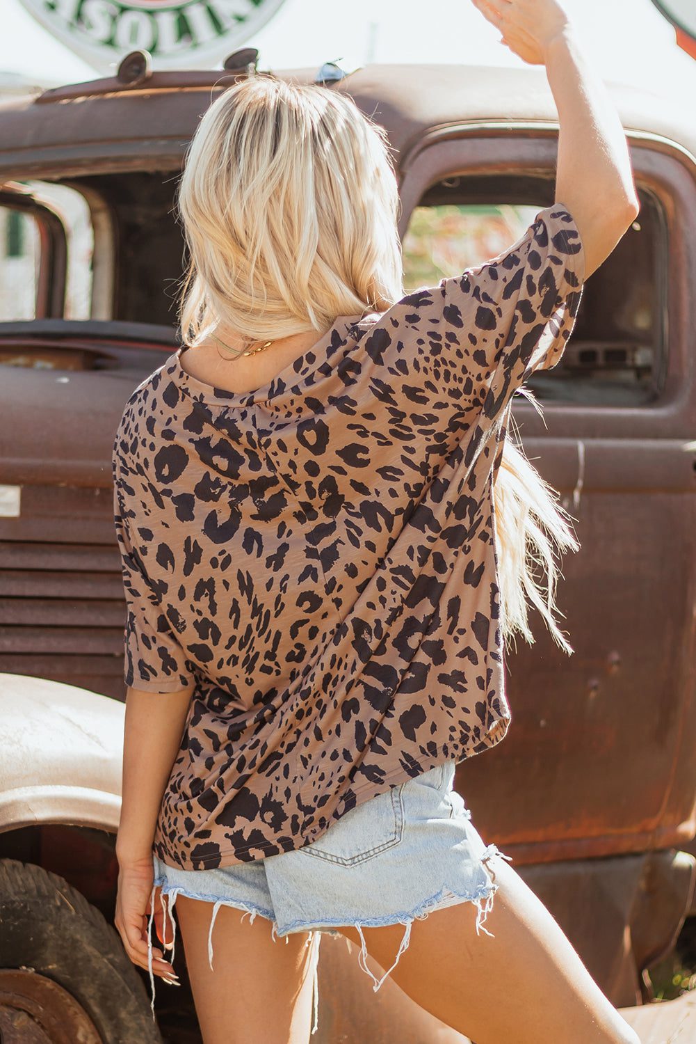 Zoey Leopard Print Half Sleeve Oversized Top - Image 2
